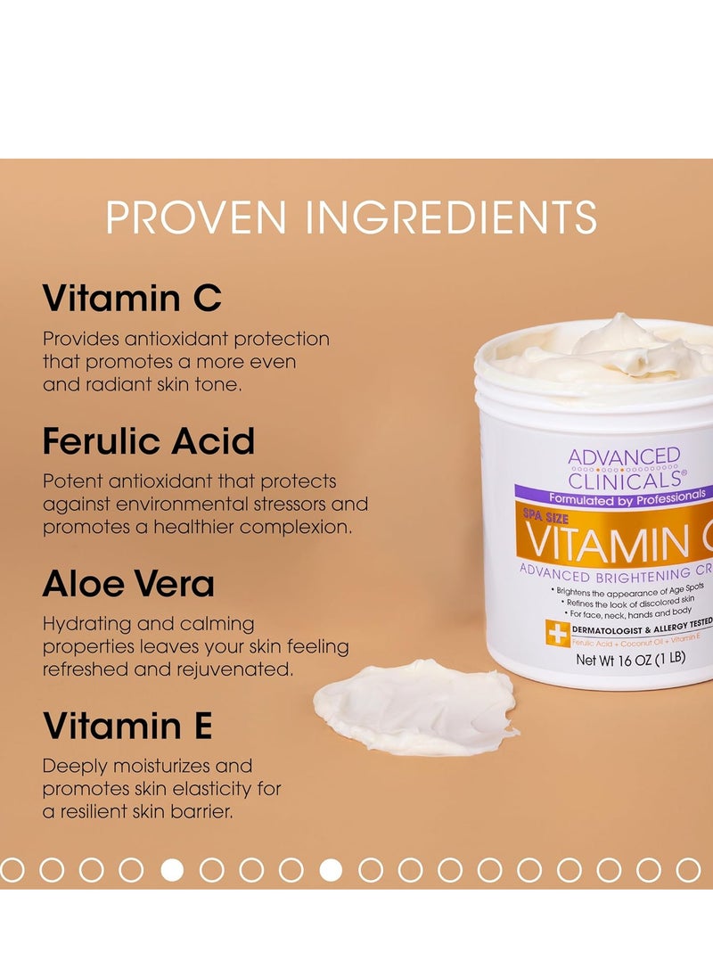 Advanced Clinicals Advanced Clinicals Vitamin C Cream Face & Body Lotion Moisturizer | Anti Aging Skin Care Firming & Brightening Cream For Body, Face, Uneven Skin Tone, Wrinkles, & Sun Damaged Dry Skin, 16 Oz  - Image 3