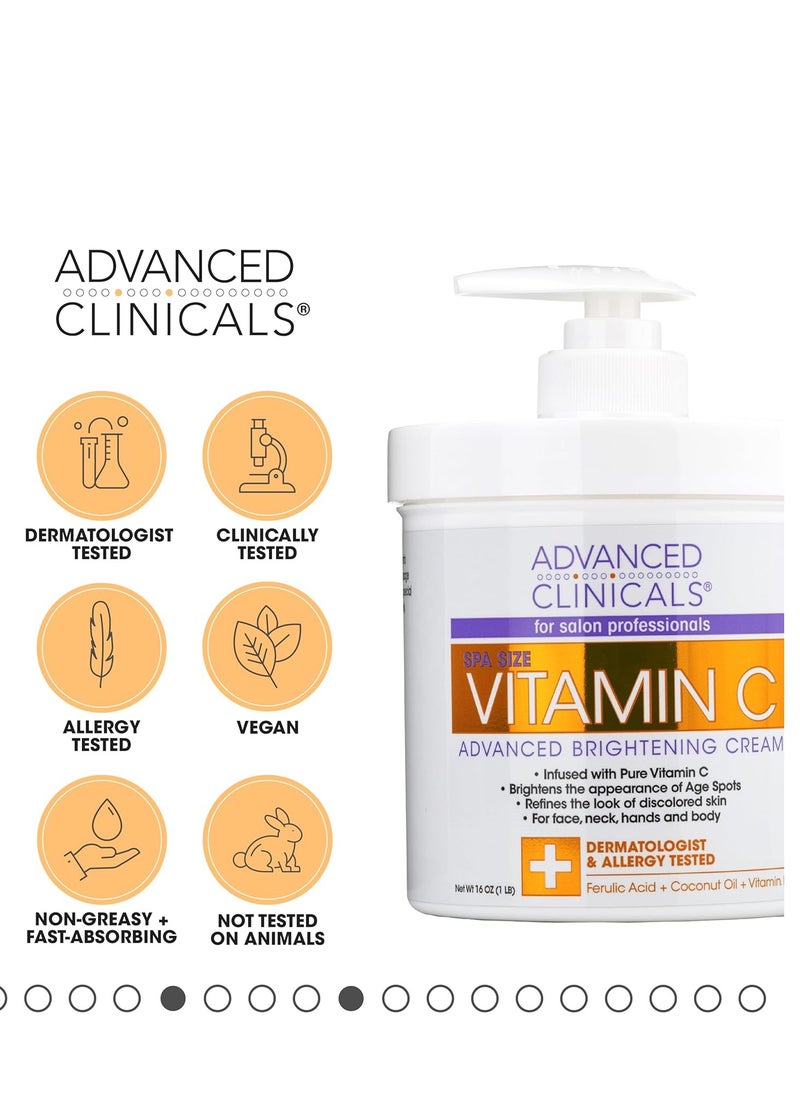 Advanced Clinicals Advanced Clinicals Vitamin C Cream Face & Body Lotion Moisturizer | Anti Aging Skin Care Firming & Brightening Cream For Body, Face, Uneven Skin Tone, Wrinkles, & Sun Damaged Dry Skin, 16 Oz  - Image 5