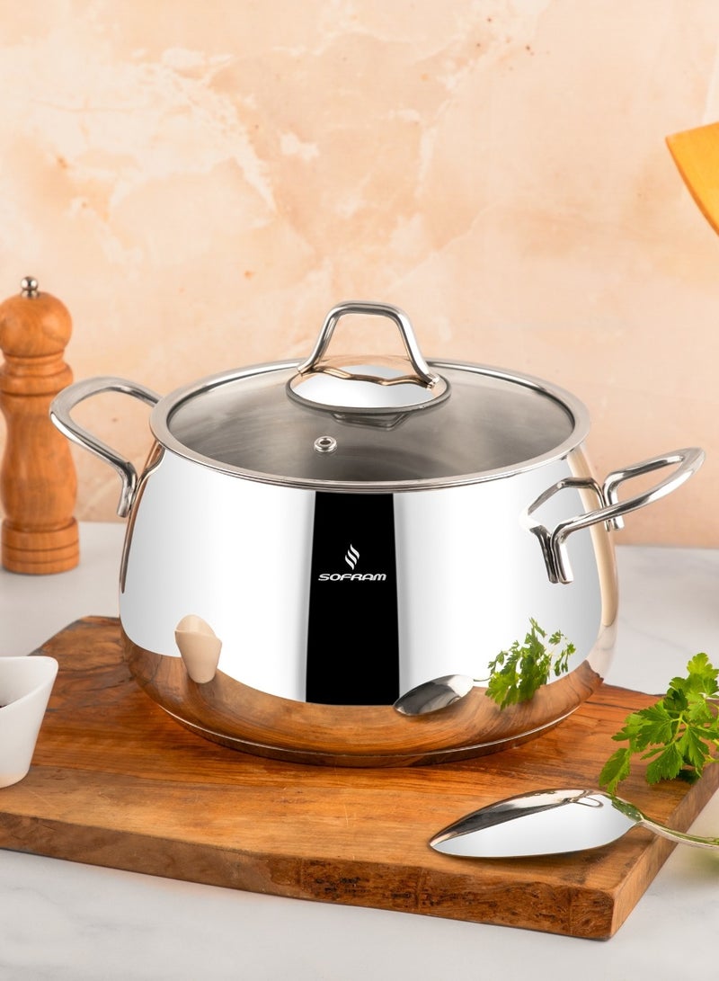 سوفرام قدر طبخ سوفرام استيل تركي غطاء زجاج مقاس 24 سم - Image 1