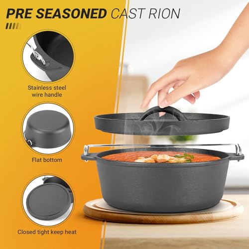 Northriver Casting Cast Iron Dutch Oven Pot with Lid, for Small Dishes, Side Dishes, Camping Cookware set, BBQ, Garlic Roaster, 1.5 Quart Pan - Image 3