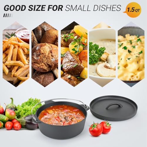 Northriver Casting Cast Iron Dutch Oven Pot with Lid, for Small Dishes, Side Dishes, Camping Cookware set, BBQ, Garlic Roaster, 1.5 Quart Pan - Image 4