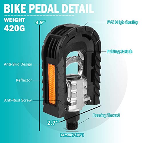 HANEVEAR Bike Pedals, Folding Bike Pedals Universal 9/16'' with Reflective Strips | Aluminum | Non-Slip | Waterproof | Wide Flat Cycling Foldable Pedals for Ebike, Urban Commute, MTB Bikes - Image 4