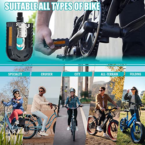 HANEVEAR Bike Pedals, Folding Bike Pedals Universal 9/16'' with Reflective Strips | Aluminum | Non-Slip | Waterproof | Wide Flat Cycling Foldable Pedals for Ebike, Urban Commute, MTB Bikes - Image 2