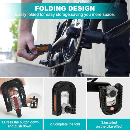 HANEVEAR Bike Pedals, Folding Bike Pedals Universal 9/16'' with Reflective Strips | Aluminum | Non-Slip | Waterproof | Wide Flat Cycling Foldable Pedals for Ebike, Urban Commute, MTB Bikes - Image 5