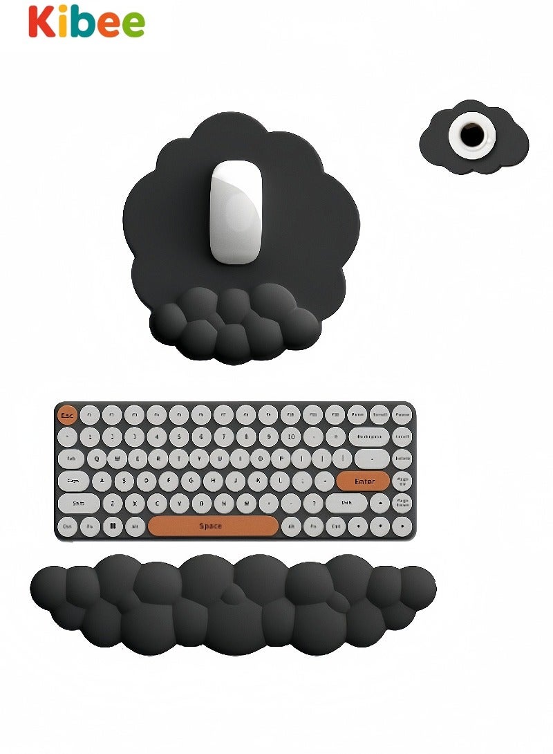 Kibee Cloud Mouse Base with Wrist Rest, Keyboard Armrest, Gaming Keyboard Wrist Backrest, Cloud Mouse Base, Ergonomic Keyboard and Mouse Wrist Support, Black - Image 1
