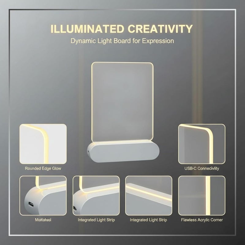 DIY Led Night Light, Rechargeable Clear Acrylic Writing Board, Dimmable Dry Erase Drawing Board with 7 Color Pens, 1200Mah Battery, Led Note Board, Desk Lamp Gift for Artists - Image 3