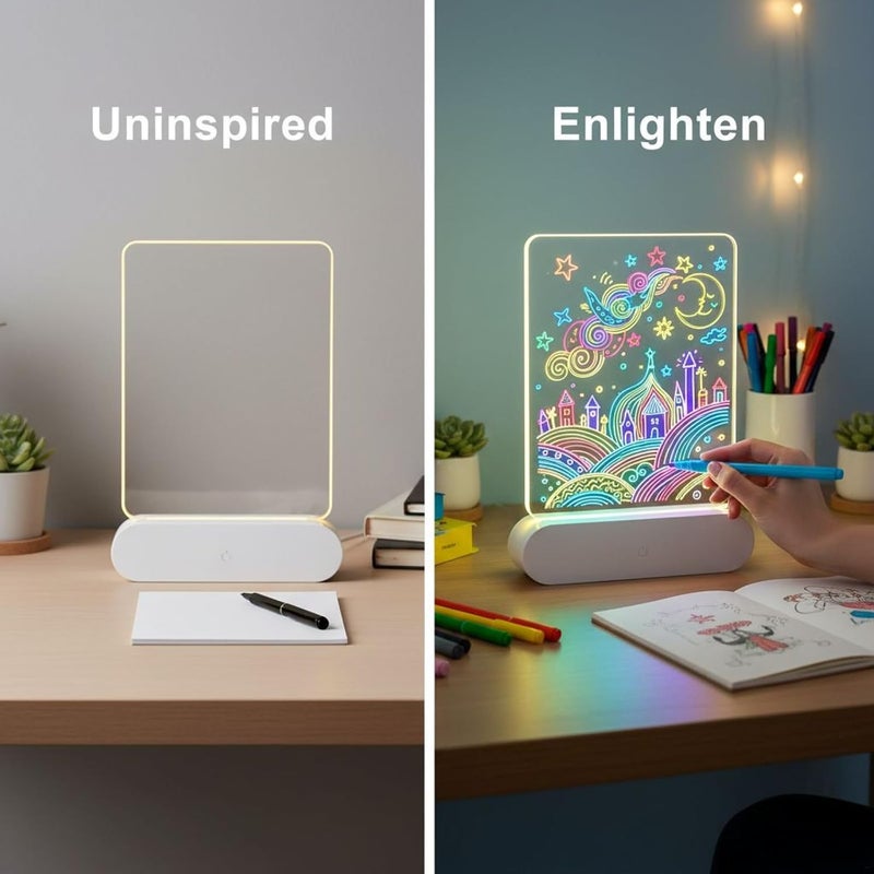 DIY Led Night Light, Rechargeable Clear Acrylic Writing Board, Dimmable Dry Erase Drawing Board with 7 Color Pens, 1200Mah Battery, Led Note Board, Desk Lamp Gift for Artists - Image 2