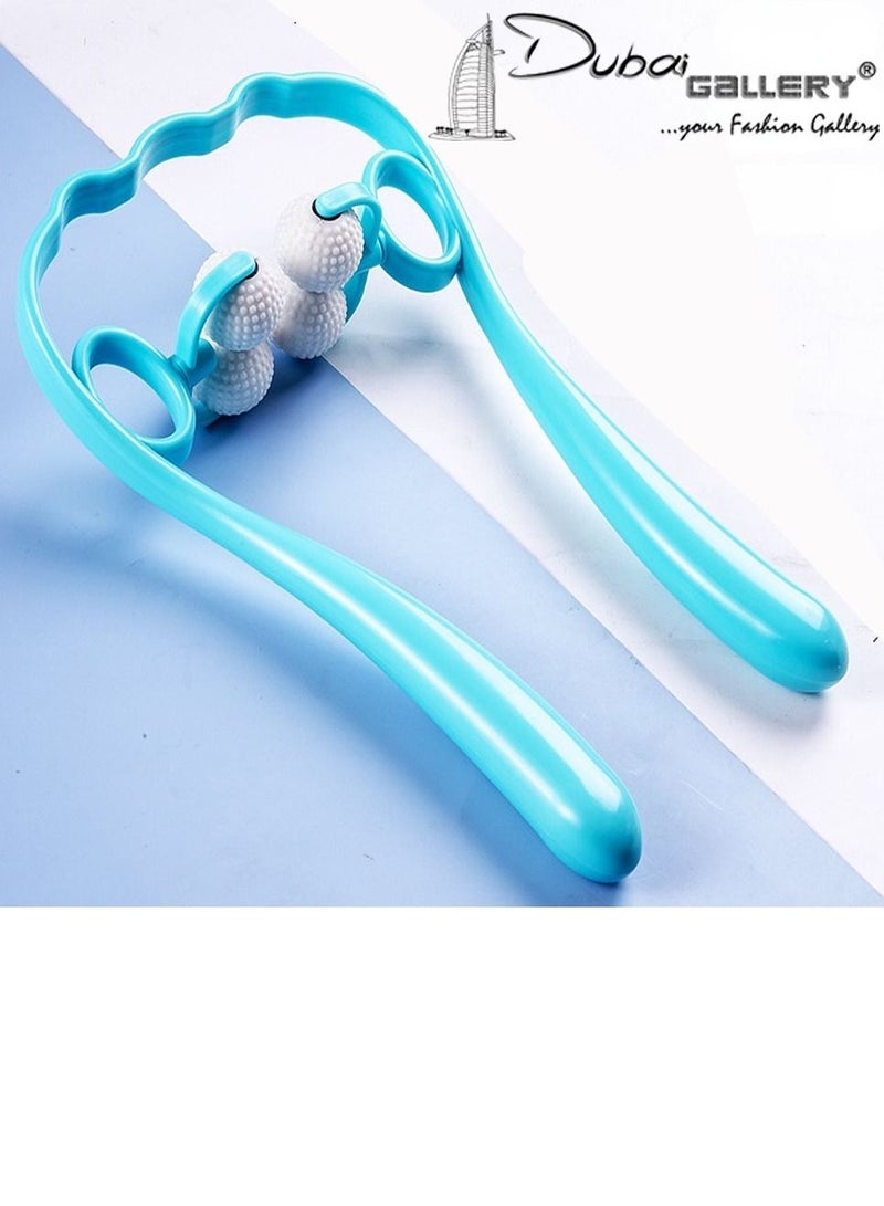 DubaiGallery Neck Massager Therapy Cervical Neck and Shoulder Dual Trigger Point Roller Self-Massage Tool, 4 Wheel Handheld Neck Relaxer, Neck Roller Massager Tool, for Legs Waist Neck and Shoulder Relaxer Blue - Image 1