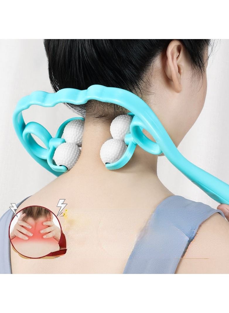 DubaiGallery Neck Massager Therapy Cervical Neck and Shoulder Dual Trigger Point Roller Self-Massage Tool, 4 Wheel Handheld Neck Relaxer, Neck Roller Massager Tool, for Legs Waist Neck and Shoulder Relaxer Blue - Image 3