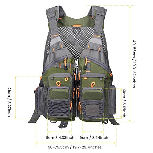 Gonex Fly Fishing Vest for Men Women, Comfortable Adjustable Fishing Vest with Multi-Pockets Reflective Stripes, Green+Gray - Image 2