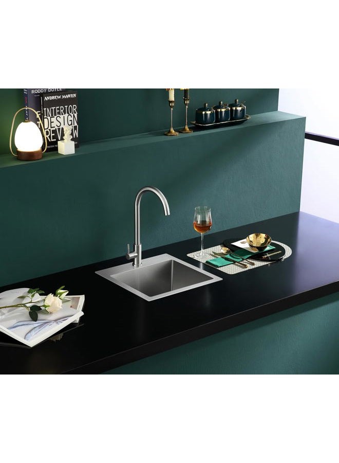 MENATT 18" Opening Small Handmade Kitchen Sink Brushed, 304 Stainless Steel Single Tap Hole Single Bowl Kitchen Bar Sink, W18" x L18" x D9" - Image 3