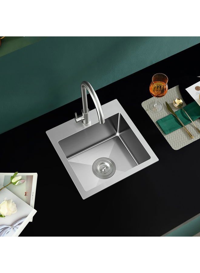 MENATT 18" Opening Small Handmade Kitchen Sink Brushed, 304 Stainless Steel Single Tap Hole Single Bowl Kitchen Bar Sink, W18" x L18" x D9" - Image 2