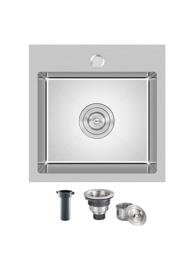 MENATT 18" Opening Small Handmade Kitchen Sink Brushed, 304 Stainless Steel Single Tap Hole Single Bowl Kitchen Bar Sink, W18" x L18" x D9" - Image 1