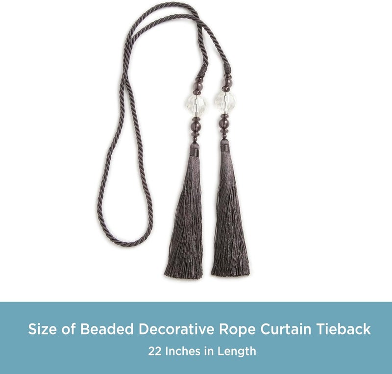Kenney KN99712 Small Decorative 22" Beaded Rope Tassel Tieback for Curtains and Drapes, 1-Pack, Charcoal - Image 4