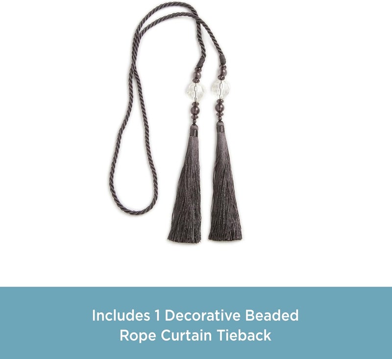 Kenney KN99712 Small Decorative 22" Beaded Rope Tassel Tieback for Curtains and Drapes, 1-Pack, Charcoal - Image 3