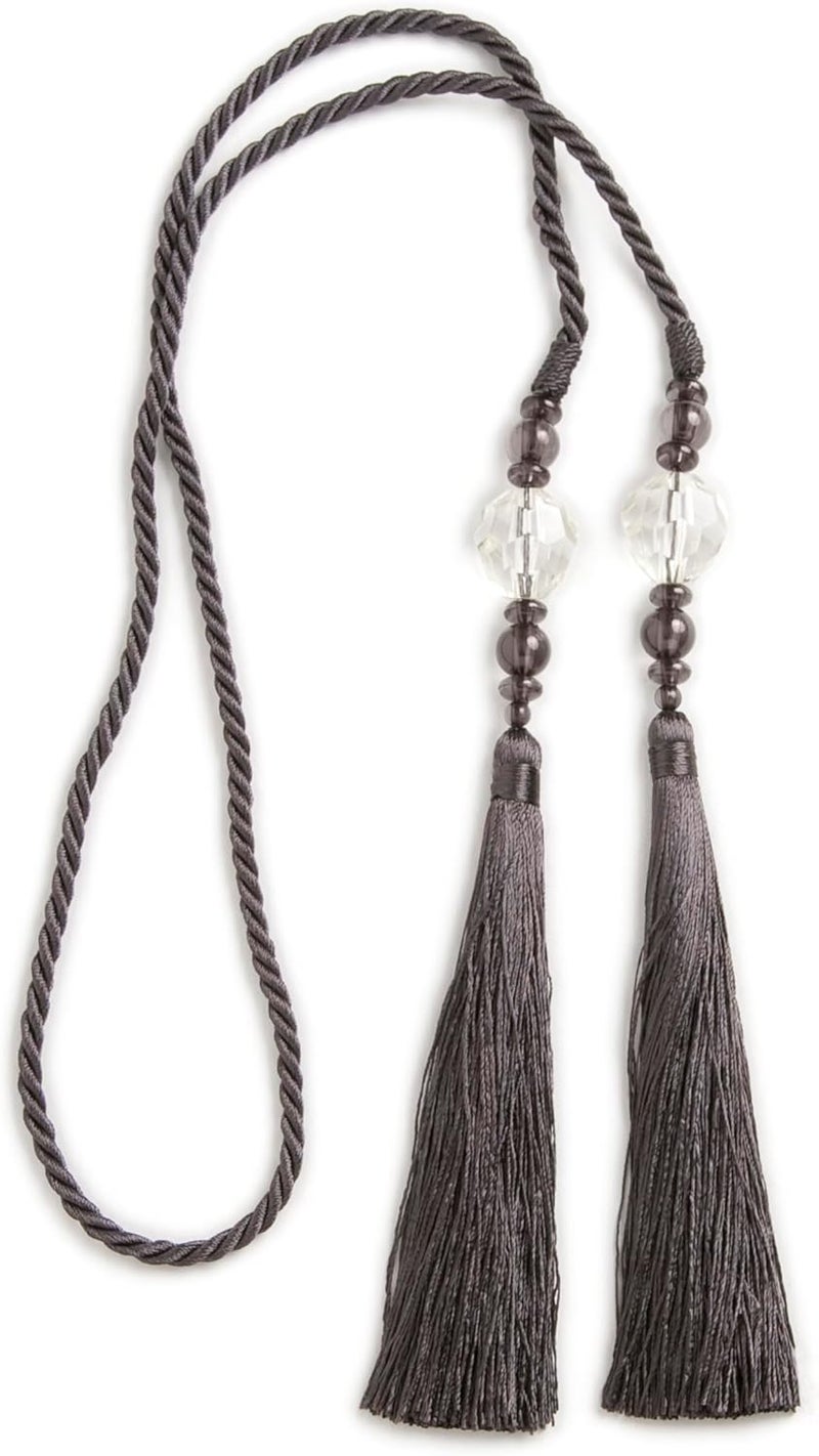 Kenney KN99712 Small Decorative 22" Beaded Rope Tassel Tieback for Curtains and Drapes, 1-Pack, Charcoal - Image 1