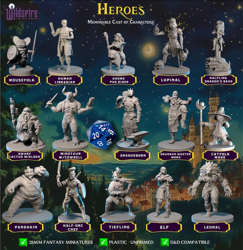 Wildspire Heroes, NPC Animal Companions & Troll King for DND Miniatures Bulk 28mm-32mm Unpainted Paintable Dungeons and Dragons Minis Pathfinder Figures for Fantasy Tabletop Roleplaying Games like DD - Image 3