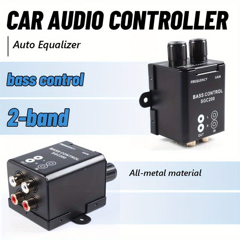 Black 2 Band Equalizer RCA Car Amplifier Speaker Bass Controller Adjustable Audio Potentiometer Car Subwoofer Desktop Volume Control Home Computer High Low Sound - Image 2