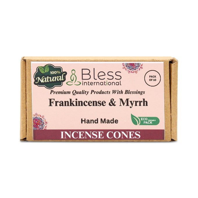 FRANKINCENSEANDMYRRH 100NATURALINCENSECONES HANDMADEHANDDIPPED ORGANICCHEMICALSFREE FORPURIFICATIONRELAXATIONPOSITIVITYYOGAMEDITATION THEBESTSCENTS 10 COUNT