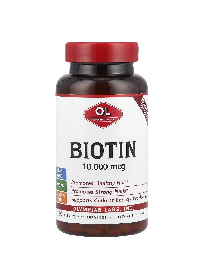 Olympian Labs - Olympian Labs, Biotin, Maximum Strength, 10,000 mcg, 60 Tablets - Image 1