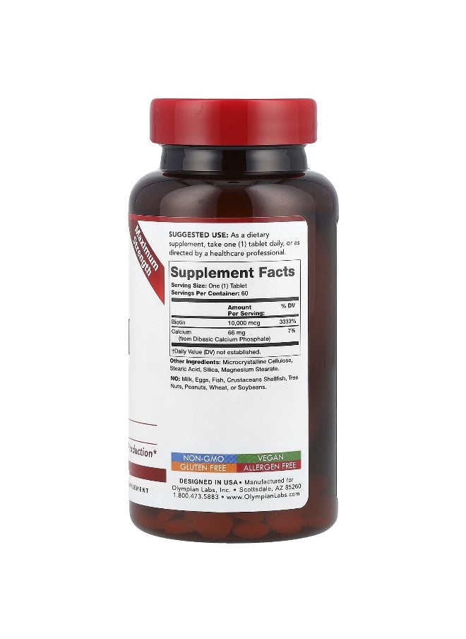 Olympian Labs - Olympian Labs, Biotin, Maximum Strength, 10,000 mcg, 60 Tablets - Image 1