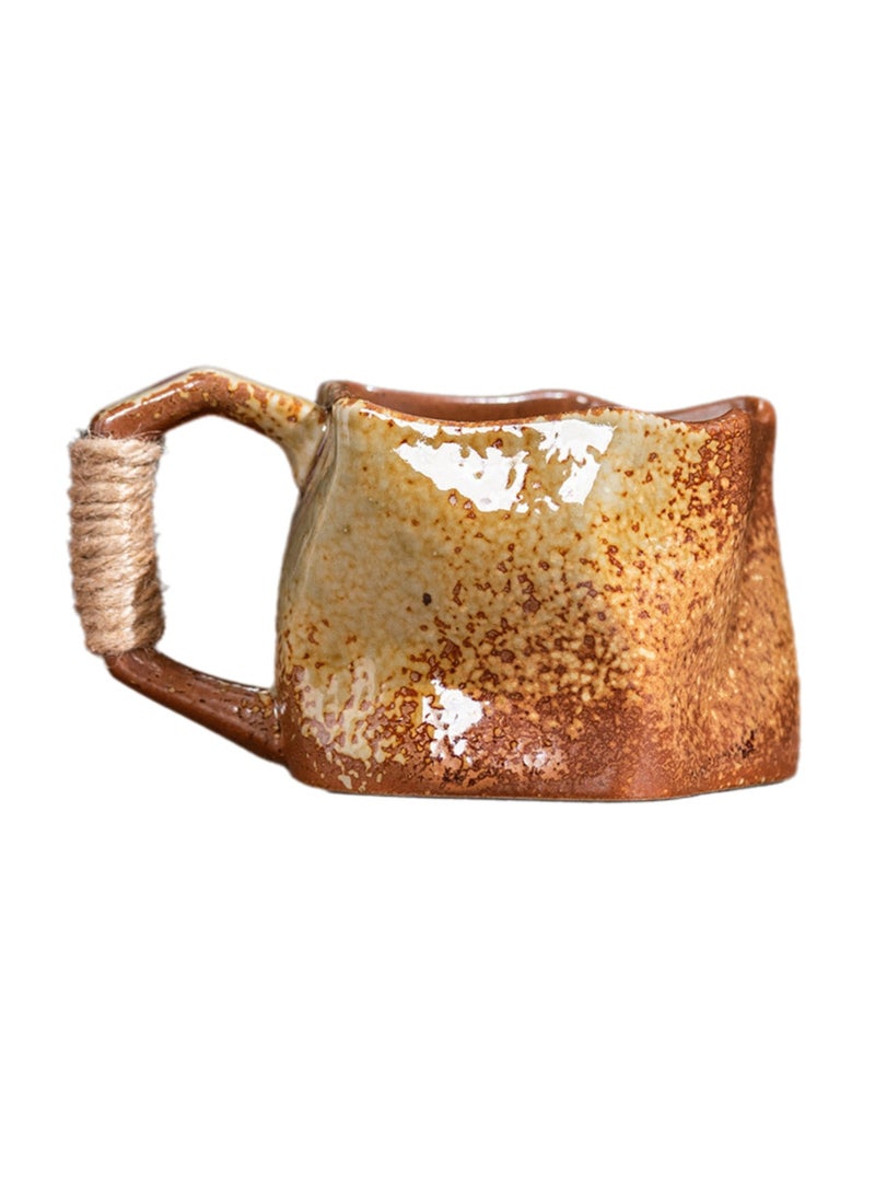 Special-Shaped Mugs, Retro Ceramic Cups, Irregular Cups, Stoneware Water Cups, High-Value Coffee Cups（Brown 250ml） - Image 1