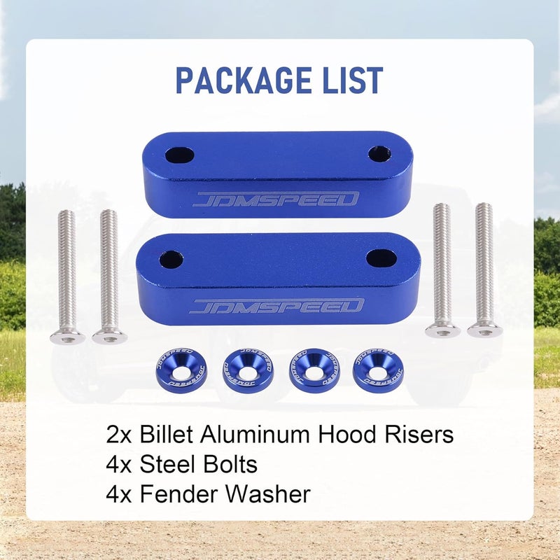 JDMSPEED Anodized Blue Hood Spacer Riser 3/4" Replacement for Honda Civic CRX Del Sol Acura Integra - Image 5