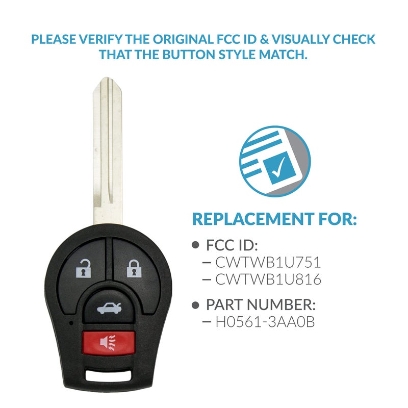 Keyless2Go Replacement for New Keyless Entry Remote Car Key for Nissan Sentra Vehicles That Use CWTWB1U816 - Image 4