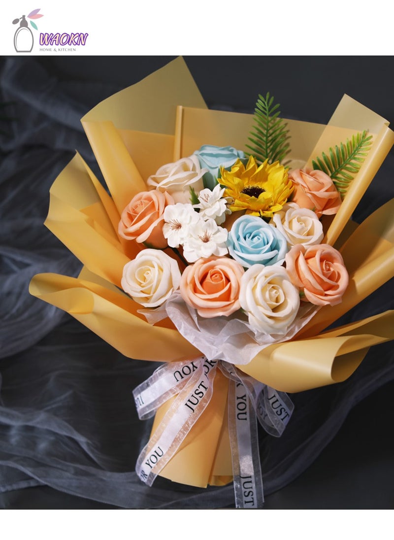 WAOKN Roses And Carnation Bouquets Forever Flowers Decor Artificial Flower Bouquet High-Value Soap Flower Gift Box Long-Lasting Forever Gifts for Women Gradient for Valentine's Day Anniversary Party Multicolour - Image 1