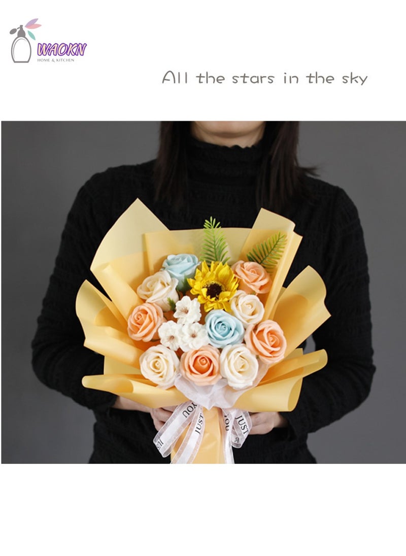 WAOKN Roses And Carnation Bouquets Forever Flowers Decor Artificial Flower Bouquet High-Value Soap Flower Gift Box Long-Lasting Forever Gifts for Women Gradient for Valentine's Day Anniversary Party Multicolour - Image 3