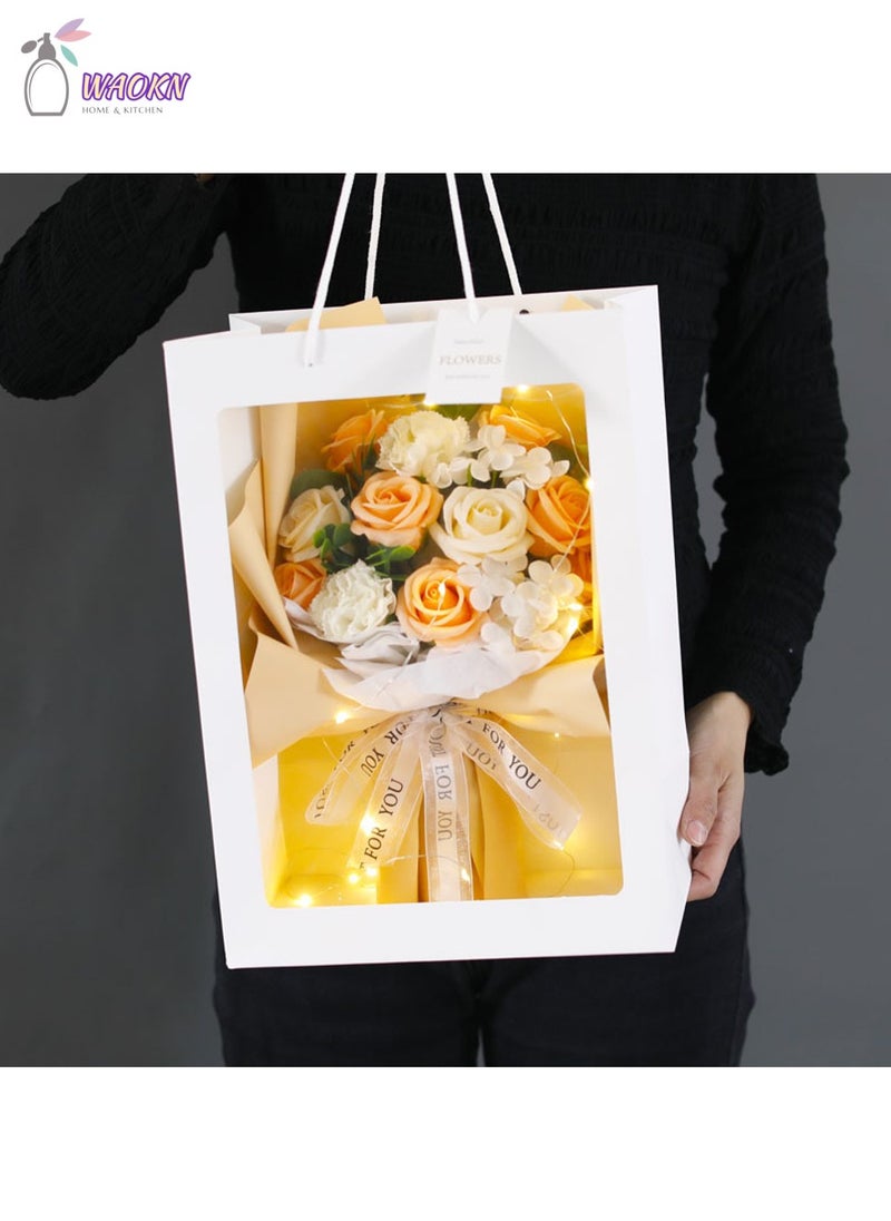 WAOKN Roses And Carnation Bouquets Forever Flowers Decor Artificial Flower Bouquet High-Value Soap Flower Gift Box Long-Lasting Forever Gifts for Women Gradient for Valentine's Day Anniversary Party Multicolour - Image 2
