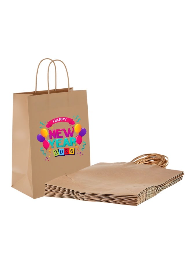 PRINTSHOP4ME A4 Kraft Paper Bags With Happy New Year 2026 Design-New Year With Eco-Friendly Gift Giving-Kraft Paper Bags With Cheers-Reusable Kraft Bags - Image 1