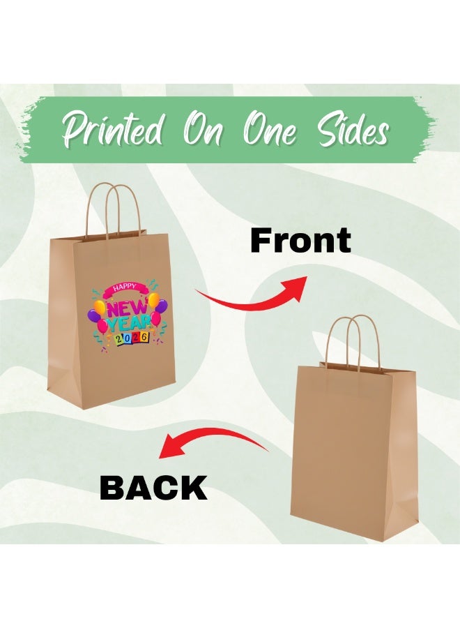 PRINTSHOP4ME A4 Kraft Paper Bags With Happy New Year 2026 Design-New Year With Eco-Friendly Gift Giving-Kraft Paper Bags With Cheers-Reusable Kraft Bags - Image 2