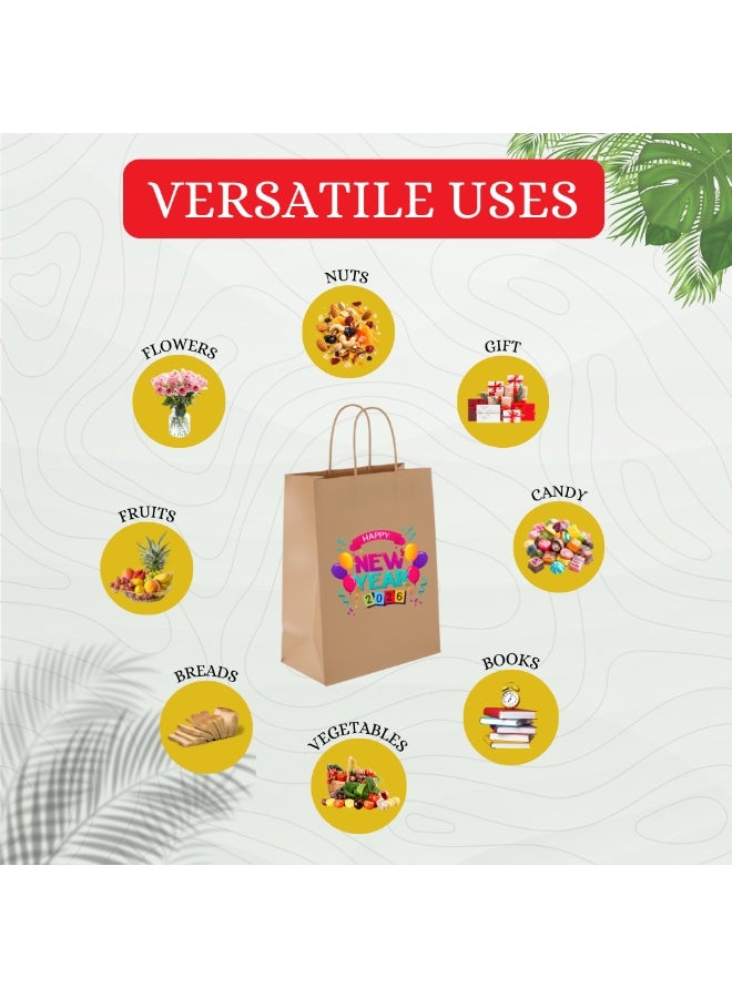 PRINTSHOP4ME A4 Kraft Paper Bags With Happy New Year 2026 Design-New Year With Eco-Friendly Gift Giving-Kraft Paper Bags With Cheers-Reusable Kraft Bags - Image 4