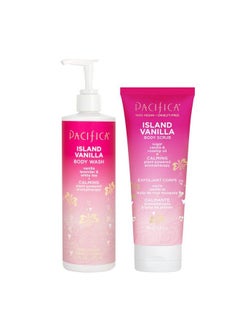 Beauty Island Vanilla Body Wash  Exfoliating Scrub Aloe Sugar Rosehip Oil Hyaluronic Acid Everyday Cleansing Bath & Shower Gel Body Polish Clean Vegan  Cruelty & Parben Free