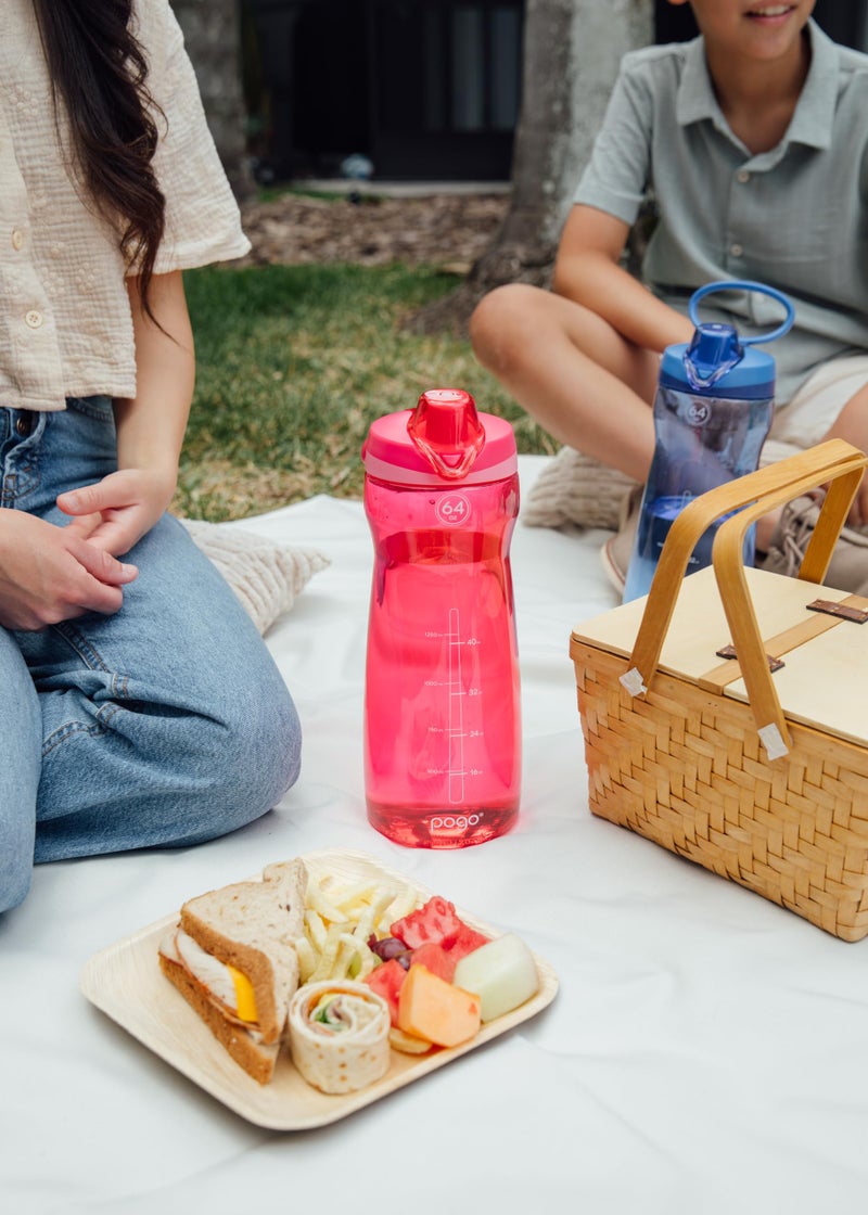 Pogo 64Oz Plastic Water Bottle With Leak-Proof Chug Lid And Carry Handle  Reusable  Bpa Free  Capacity Markings  Dishwasher Safe  Perfect For Travel  School  Outdoors  And Gym  Pink - Image 2