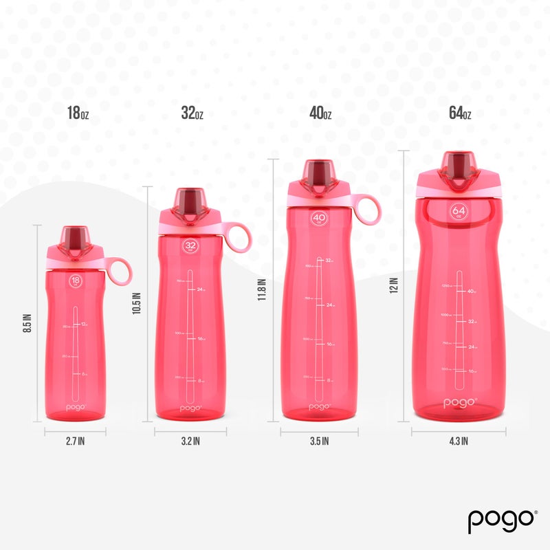 Pogo 64Oz Plastic Water Bottle With Leak-Proof Chug Lid And Carry Handle  Reusable  Bpa Free  Capacity Markings  Dishwasher Safe  Perfect For Travel  School  Outdoors  And Gym  Pink - Image 4