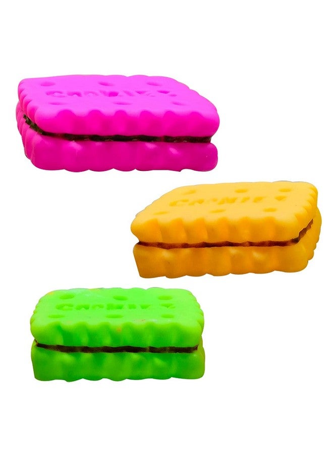 PET Combo Of 4 Soft Latex Rubber Interactive Squeaky Toys For Small Puppy- Ball, Slipper, Tooth Brush And Cookie  - Image 5