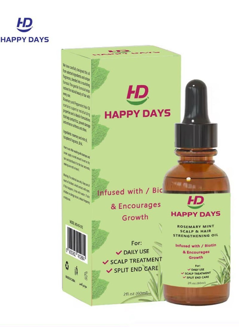 HAPPY DAYS Rosemary Mint Scalp & Hair Strengthening Oil Infused with Biotin & Encourages Growth 60ml