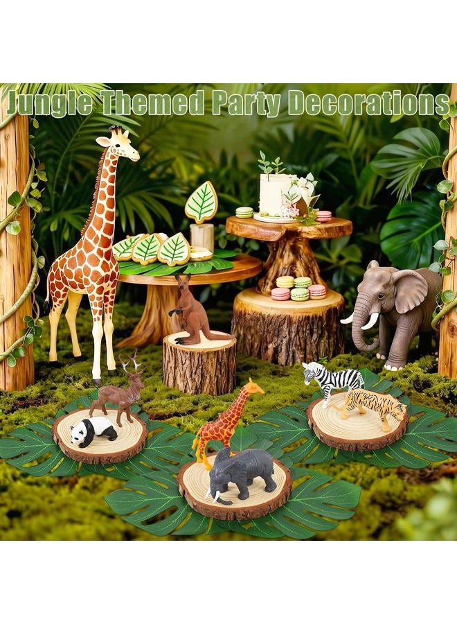 MASTRON Safari Animals Table Centerpieces - 6 Set of Jungle Animals Decorations Includes 12 Safari Zoo Animal Figures 6 Wood Slices 18 Tropical Palm Leaves for Baby Shower Birthday (Classic Animals) - Image 4