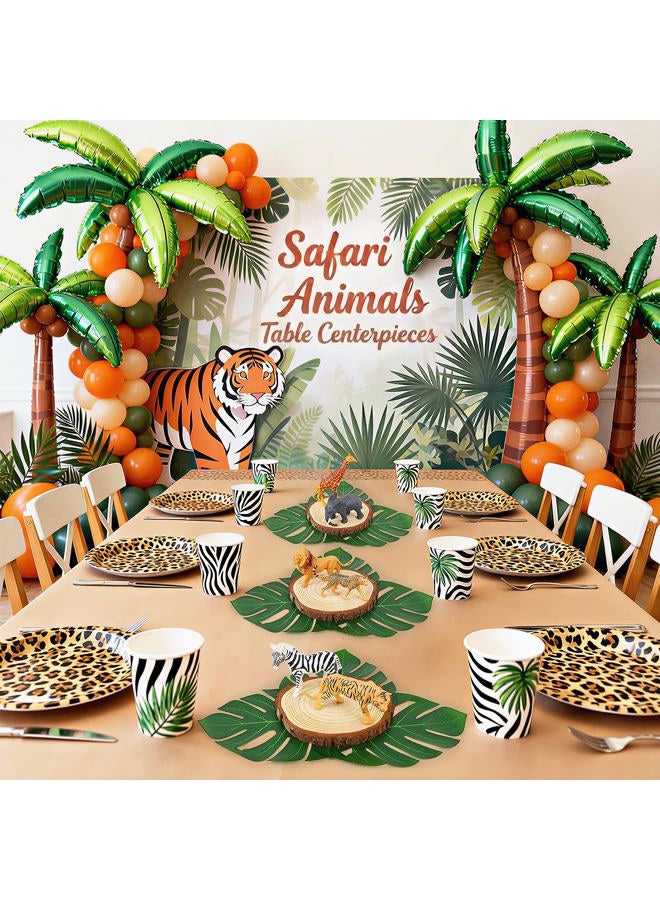 MASTRON Safari Animals Table Centerpieces - 6 Set of Jungle Animals Decorations Includes 12 Safari Zoo Animal Figures 6 Wood Slices 18 Tropical Palm Leaves for Baby Shower Birthday (Classic Animals) - Image 5