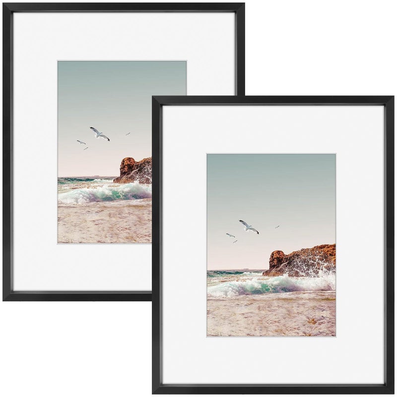 Frametory 8x10 Metal Picture Frame with Mat for 5x7 Picture  Real Glass Aluminum Photo Frame Collection Black 2 Pack