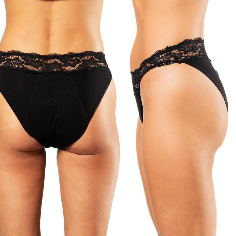 Bambody Absorbent Bikini: Lace Hip Period Panties | Women's Protective Underwear - 2 Pack: Black - Size 5 - Image 2