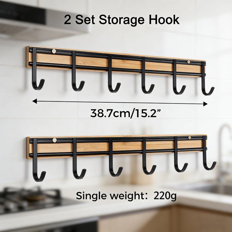 Angju Kitchen Utensil Rack, Wall Mout Kitchen Utensil Holder Organizer Rack with 6 Hooks, 2 Set Kitchen Wall Hooks for Hanging Utensils, Heavy Duty Wall Shower Hook - Image 3