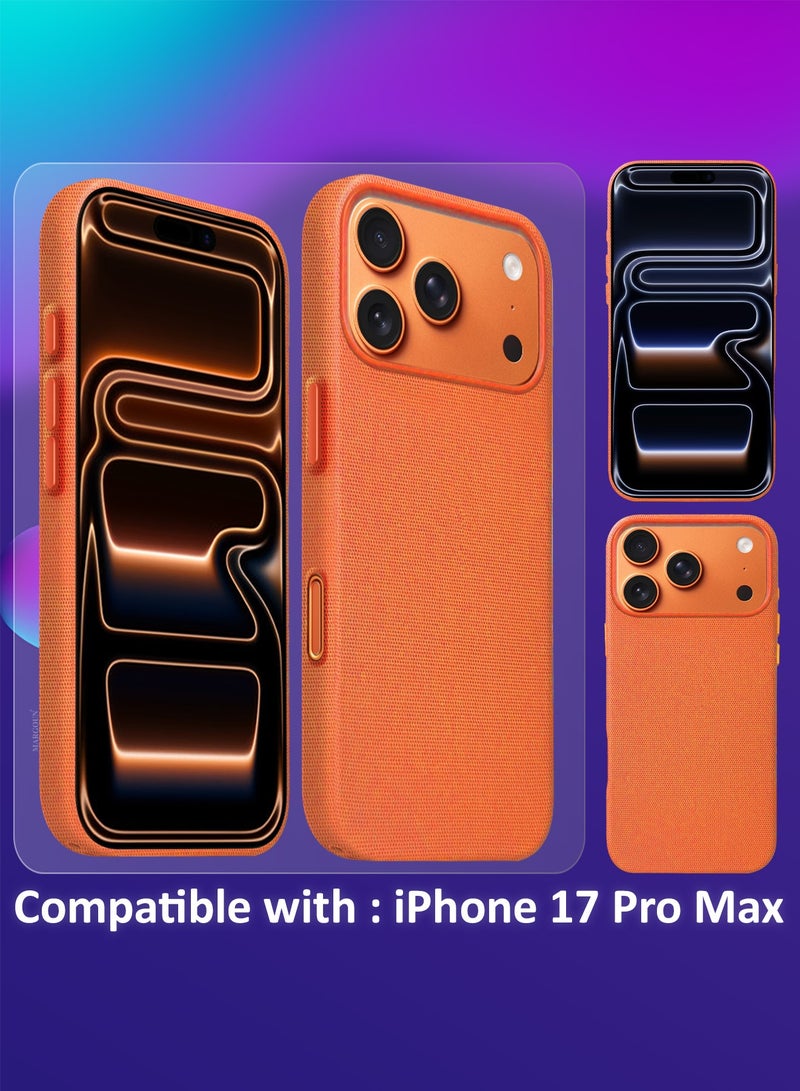 CATANES Tech Woven Case Cover for iPhone 17 Pro Max – Slim Protective Textured Back Case with 3D Screen Protector - Cosmic Orange - Image 4
