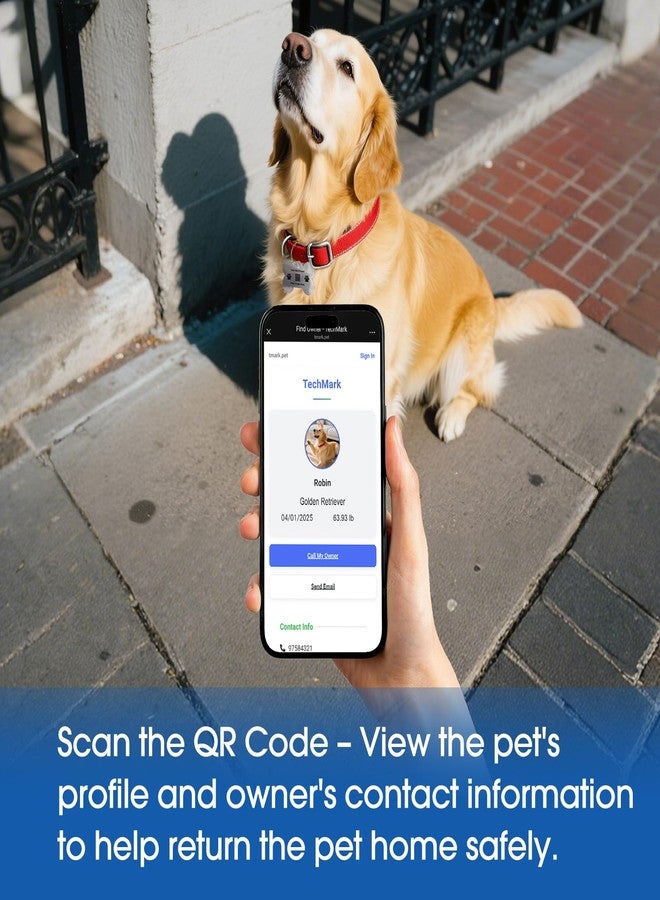 TechMark Stainless Steel Pet Tag | Easy-to-use Tag with QR Code | Modifiable Pet Online Profile | Emergency Contacts | No Subscription or Fees | Laser Engraved & Clear | Waterproof & Durable - Image 2