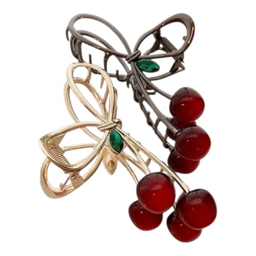 GEOCARTER Metal Hair Clutcher- Stylish Clips for Girls, Flower Claw Clip, Claw Clips for Women Aesthetic, Fancy Hair Clips for Women, Hair Clutch, Clutchers for Hair, Pack of 2 ((Black+ Gold) Cherry) - Image 1