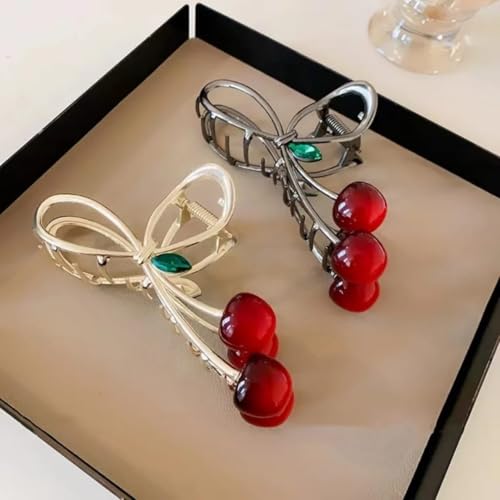 GEOCARTER Metal Hair Clutcher- Stylish Clips for Girls, Flower Claw Clip, Claw Clips for Women Aesthetic, Fancy Hair Clips for Women, Hair Clutch, Clutchers for Hair, Pack of 2 ((Black+ Gold) Cherry) - Image 2