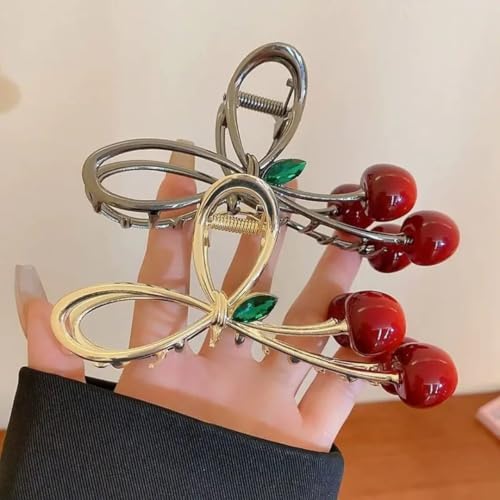 GEOCARTER Metal Hair Clutcher- Stylish Clips for Girls, Flower Claw Clip, Claw Clips for Women Aesthetic, Fancy Hair Clips for Women, Hair Clutch, Clutchers for Hair, Pack of 2 ((Black+ Gold) Cherry) - Image 4