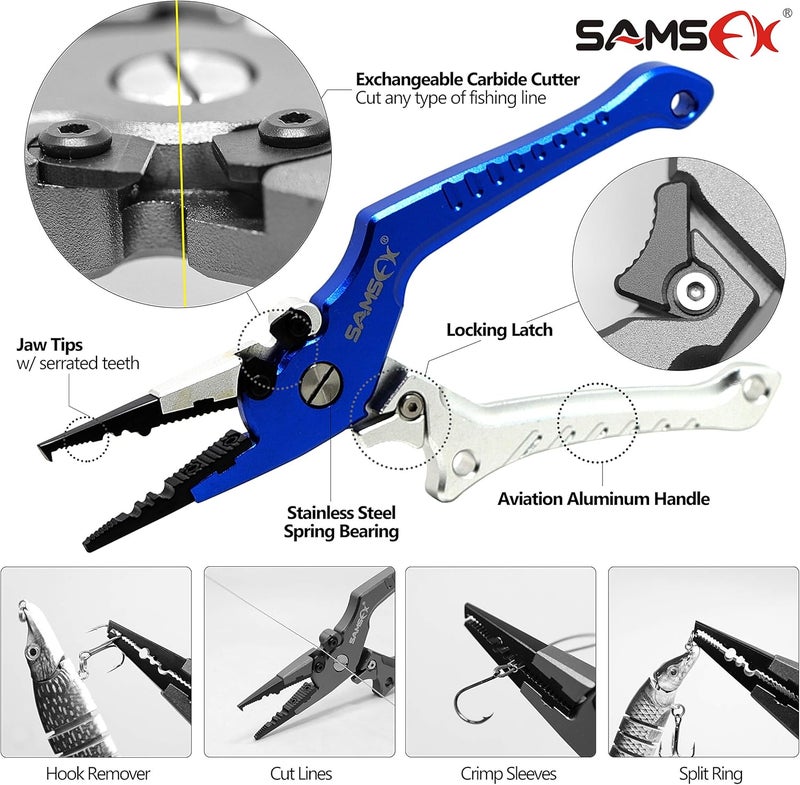 SAMSFX Aluminum Fishing Pliers Hook Remover Braid Line Cutter with Coiled Lanyard, Fly Fishing Knot Tying Tool & Retractors - Image 2